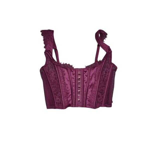 Victoria's Secret Other - Victoria’s Secret Burgundy Lace Corset Top  XS Satin Hook Front NWT